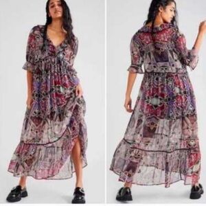 Free People Carmella Maxi Dress Black Combo NWOT Size M